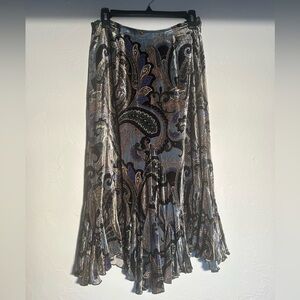 Dana Buchman Asymmetrical Paisley Velvet Skirt - Black, Blue, Green